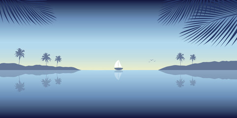 Fototapeta na wymiar sail boat yacht on the tropical sea with palm trees