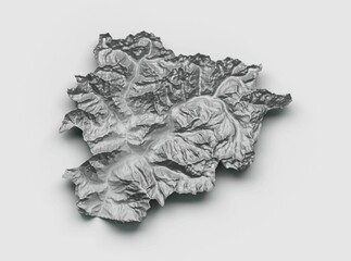 3D rendering of a grey outlined map piece of Andorra on grey background - obrazy, fototapety, plakaty