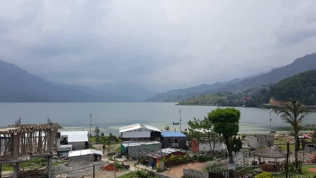 Pokhra town view with Phewa Lake - the second largest freshwater lake in Nepal