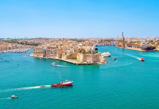 Shipping in Valetta's ancient Grand Harbour, Valletta, the Republic of Malta