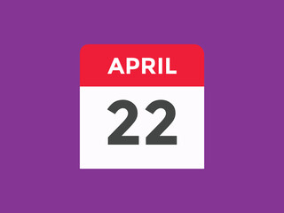 April 22 Calendar icon Design. Calendar Date 22th April. Calendar template 
