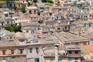 Fototapeta na wymiar Tiled roofs of ancient inner city of Modica, Sicily
