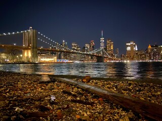 Lower Manhattan View from Dumbo,Brooklyn,New York City,Night view. 
Brooklyn Bridge, World Trade...