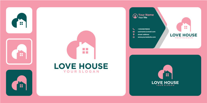 love logo design with house and business card