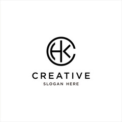 HKC logo design, CHK letter with circle shape black vector template