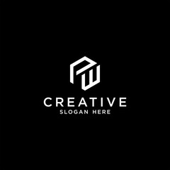 Initial Geometric WP PW Logo Design. Abstract Hexagon and Cube Symbol. Minimalist Black Monogram for Modern Finance, Real Estate, and Technology Branding. Clean Vector Icon with Elegant  brand