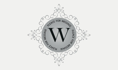 A monogram with the letter W in an elegant frame. Place for text. Template for cafes, bars, boutiques, invitations, attractions. Logo for business. Vintage elements