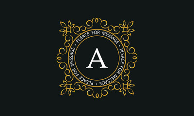 Luxury background of golden color and letter A. Template for design elements of ornament, label, logotype