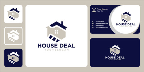 Fototapeta premium house logo design with deal and business card