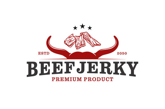Beef jerky food meat logo design restaurant slice icon symbol cow head horns