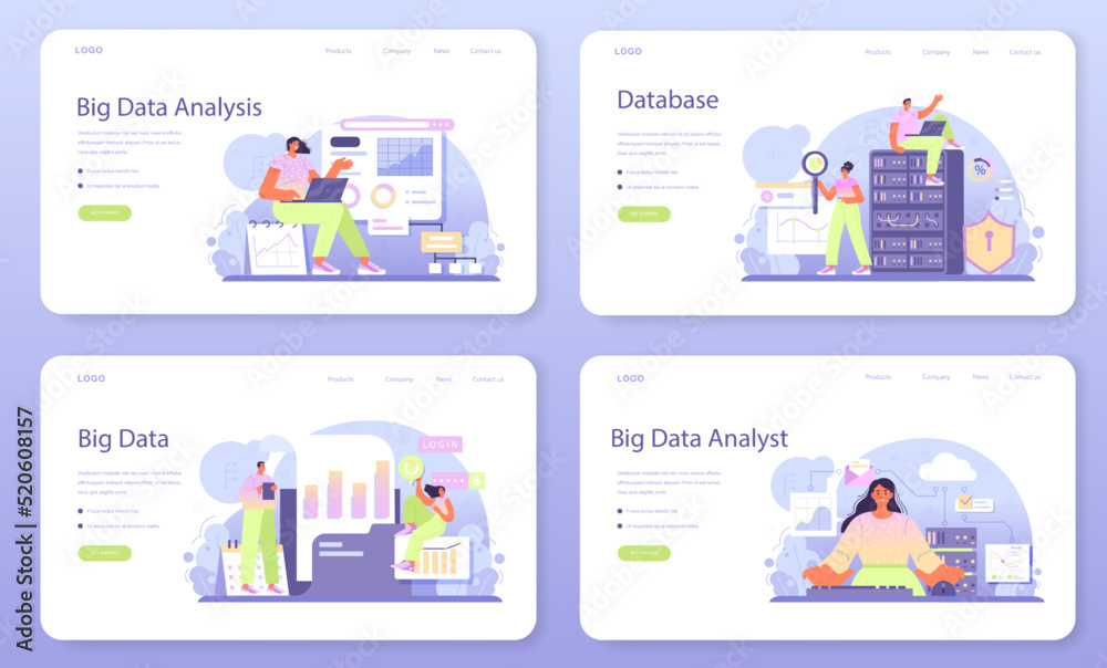 Poster big data analytics web banner or landing page set. big data based