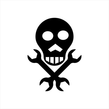 Logo design vector icon Cross wrench and death skull.