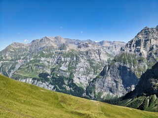 Fototapeta na wymiar hiking in the beautiful uri alps. Wanderlust Switzerland. Fisetenpass Gesfairenstock and Urnerboden. High quality photo