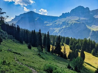 hiking in the beautiful uri alps. Wanderlust Switzerland. Fisetenpass Gesfairenstock and Urnerboden. High quality photo - obrazy, fototapety, plakaty