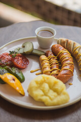 breakfast with fried eggs and bacon