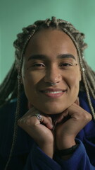 Portrait of a latina hispanic young woman. A black African girl with dreadlocks hairstyle