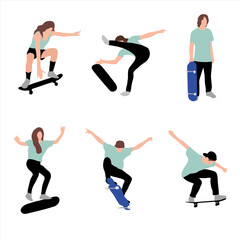 Skate figure isolated on light background - Men and women doing skate - skateboarding