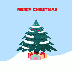 Christmas tree with gifts. Merry Christmas. Vector illustration.