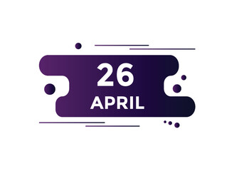 April 26 calendar reminder. 26th April daily calendar icon template. Vector illustration 
