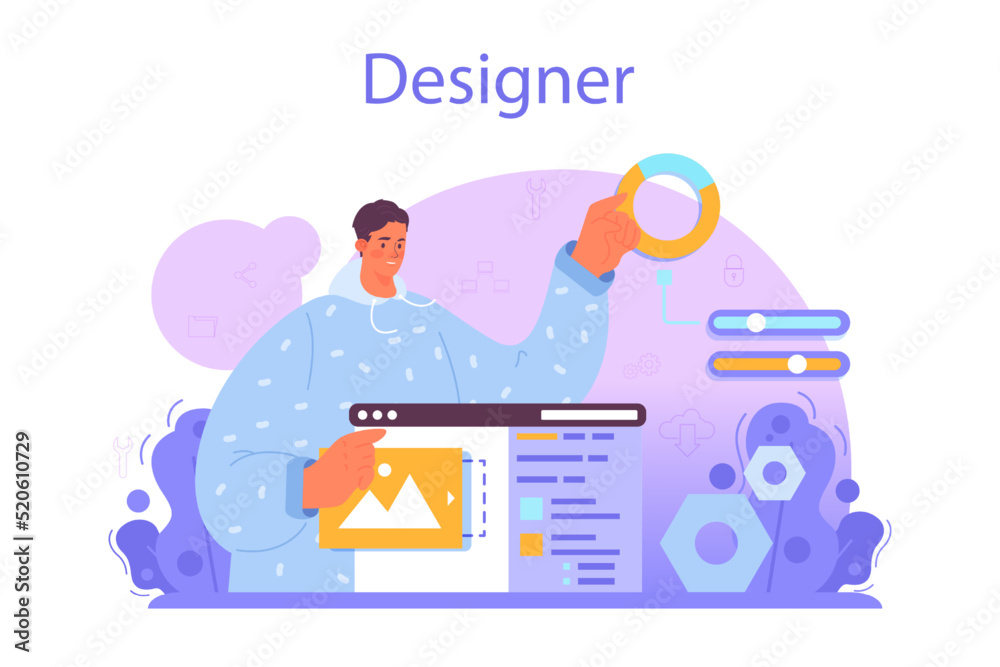 Poster web designer concept. interface and content design and development.