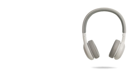 Headphones with copy space on a white background