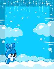 Fototapeta na wymiar Animal sky clouds rabbit blue background character cartoon illustration