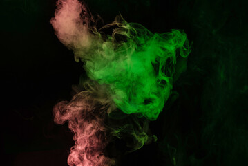 Green and pink steam on a black background.