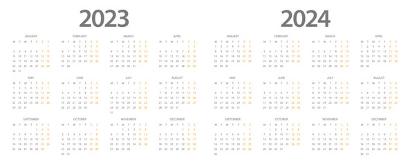Calendar 2023, calendar 2024 week start Monday corporate design planner template.