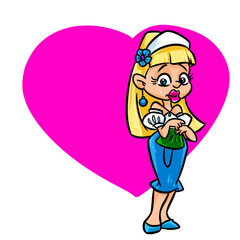 Girl blonde romance cupid heart love postcard character cartoon illustration