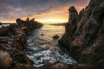 Beautiful shot of cliffs of Tenerife during the sunset
