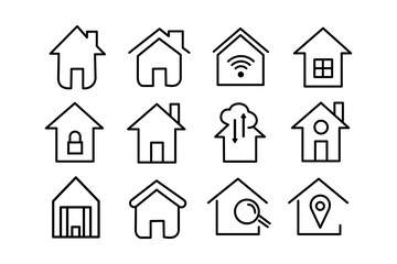 Set of home icon, Thin outline shape of house vector.