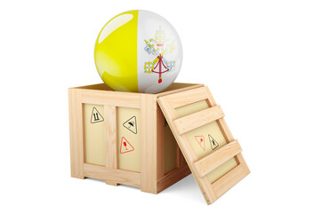 Wooden box, parcel with Vatican flag. Shipping and delivery in Vatican, concept. 3D rendering