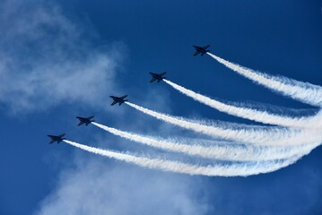 Military jets with condensation trails in the sky