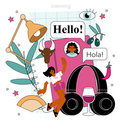 Spanish language concept. Language school spanish listening, reading © inspiring.team