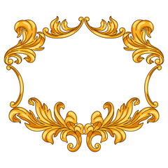 Decorative floral frame in baroque style. Golden curling plant.