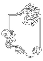 Fototapeta premium Decorative floral frame in baroque style. Engraved black curling plant.
