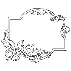 Decorative floral frame in baroque style. Engraved black curling plant.