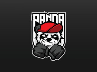 Gray and white, fists-out panda logo template for esports gaming website © Lokavora Design/Wirestock Creators