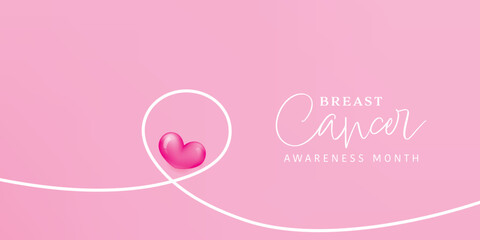Breast cancer october awareness month pink ribbon with heart balloons background. Vector illustration background.