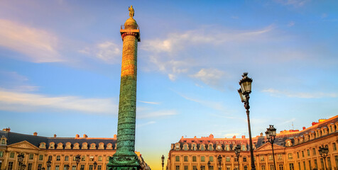 Place Vendome with column obelisk and french architecture, Paris, France