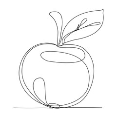 Apple with Leaf Continuous Line Drawing isolated minimalistic trendy style Vector Illustration Black on White