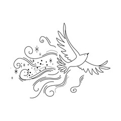 bird flying in galaxy illustration - spiritual and mystical design - esoteric symbols