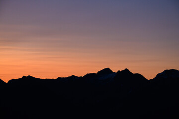 Silhouetted Mountain Horizon Line At Sunrise Sunset