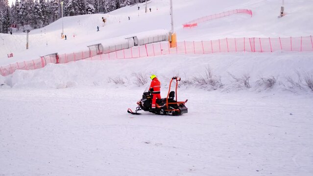 Levi ski resort, toboggan run, funicular cabins go uphill, , spruce in snow, beautiful winter landscape, concept holiday in lapland, winter sports, frosty air walks in forest, New Year's fairy tale