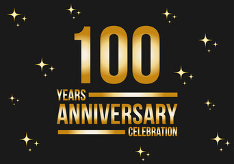 100 years anniversary celebration logo. Gold vector on black background with glitter.