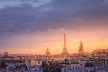 Fototapeta na wymiar Eiffel tower view from Montparnasse at sunset from above, Paris, France