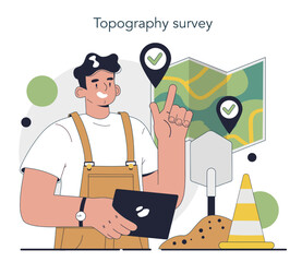 Surveyor concept. Land surveying technology, geodetic work.