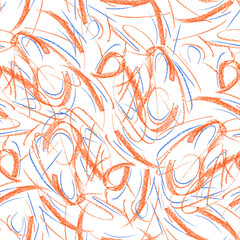 Wavy and swirled chalk strokes seamless pattern.