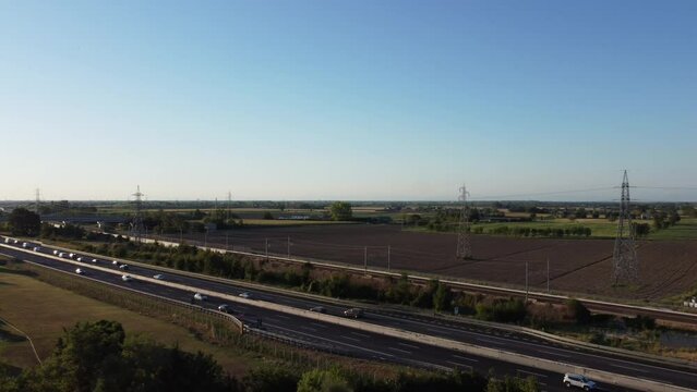 aerial view of highway in the morning