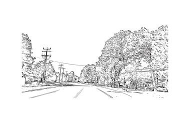 Fototapeta premium Building view with landmark of Newport News is the city in Virginia. Hand drawn sketch illustration in vector.
